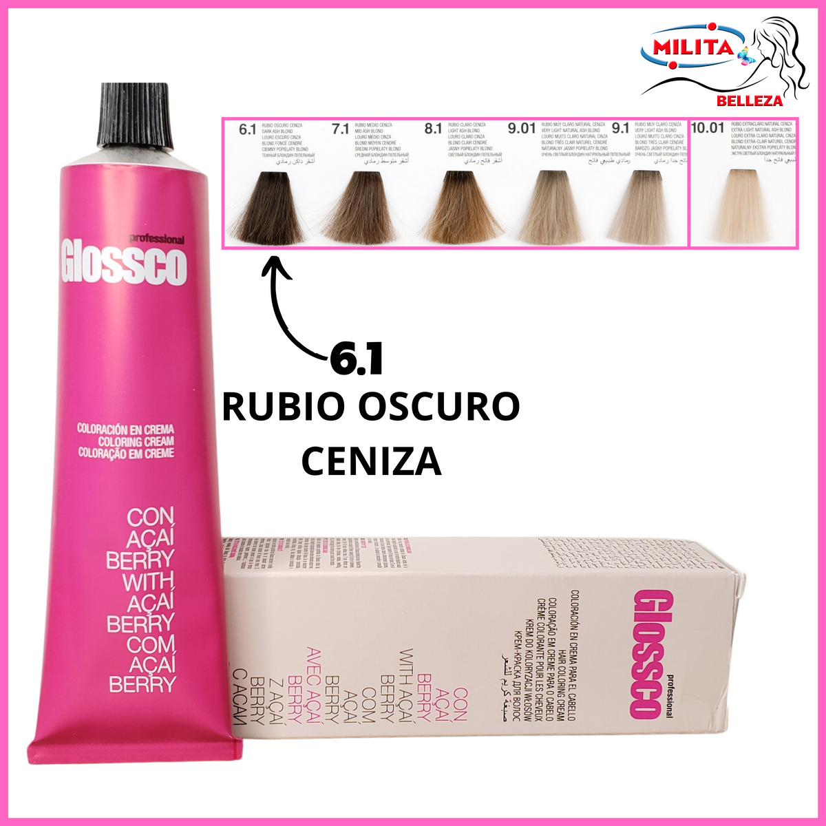 Tintes - Tinte Glossco 6.1 Rubio Oscuro Ceniza 100ml