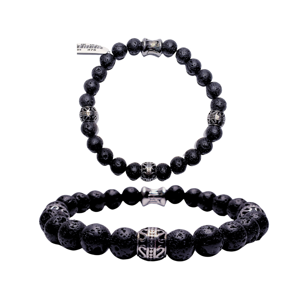 Pulsera de hombre - De perlas roca volcanica