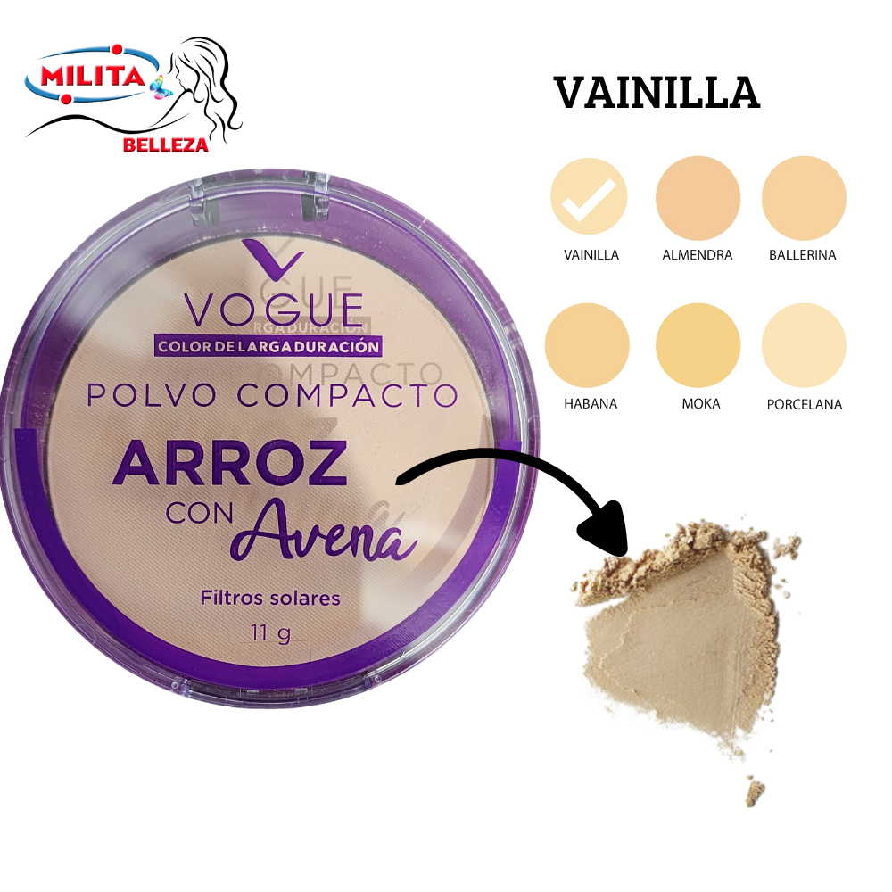 Polvo - Polvo Compacto Con Arroz con Avena Tono Vainilla Vogue 11g