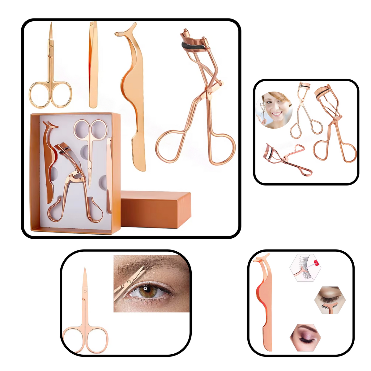 Utensilios - Kit de Herramientas Doradas Para Pestañas