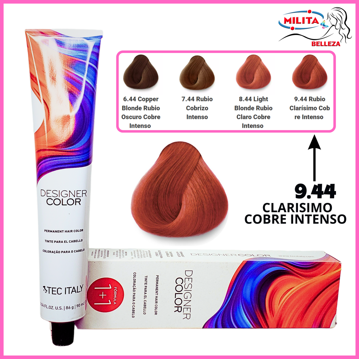 Tintes - Tinte Tec Italy Designer Color 9.44 Clarisimo Cobre Intenso 90ml