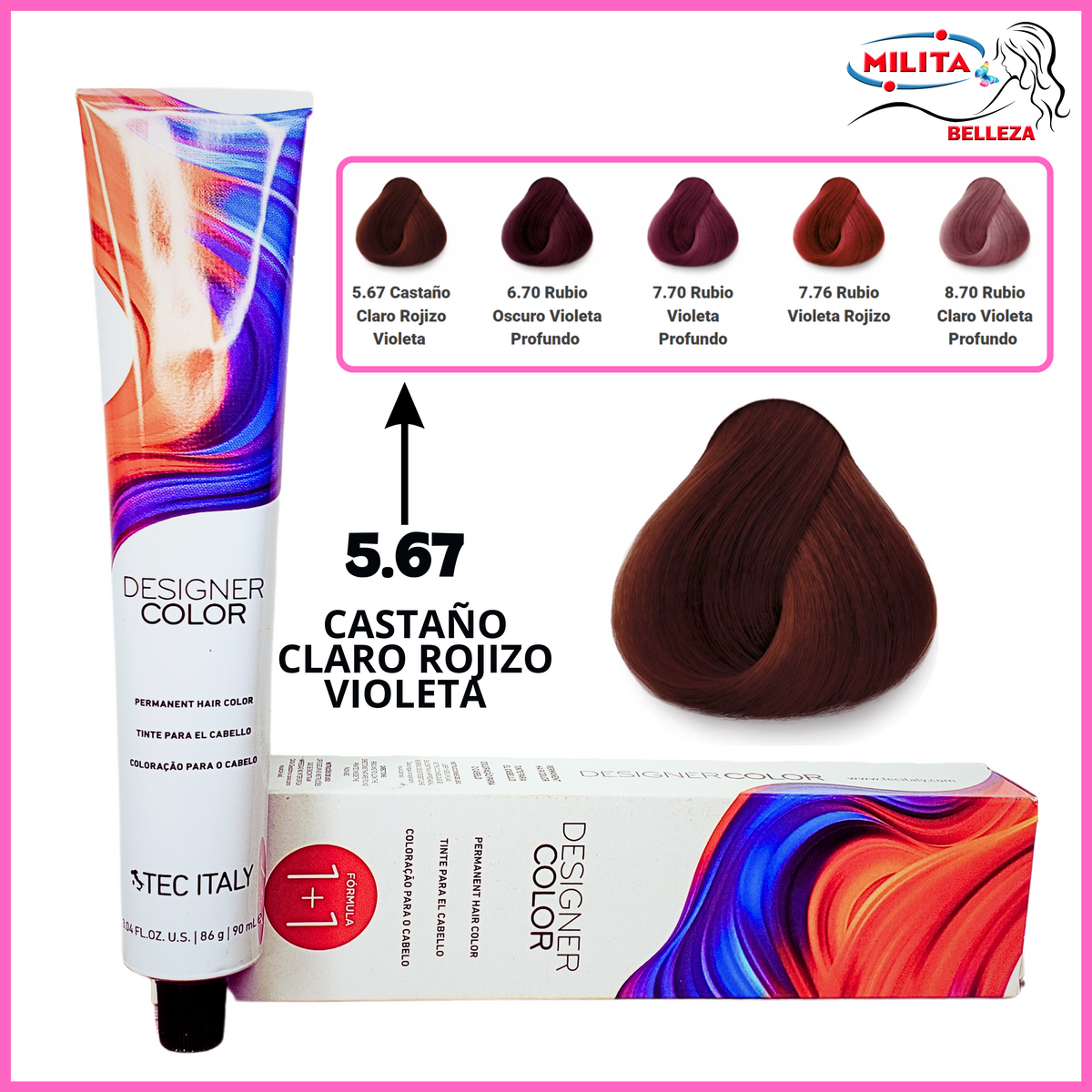 Tintes - Tinte Tec Italy Designer Color 5.67 Castaño Claro Rojizo Violeta 90ml