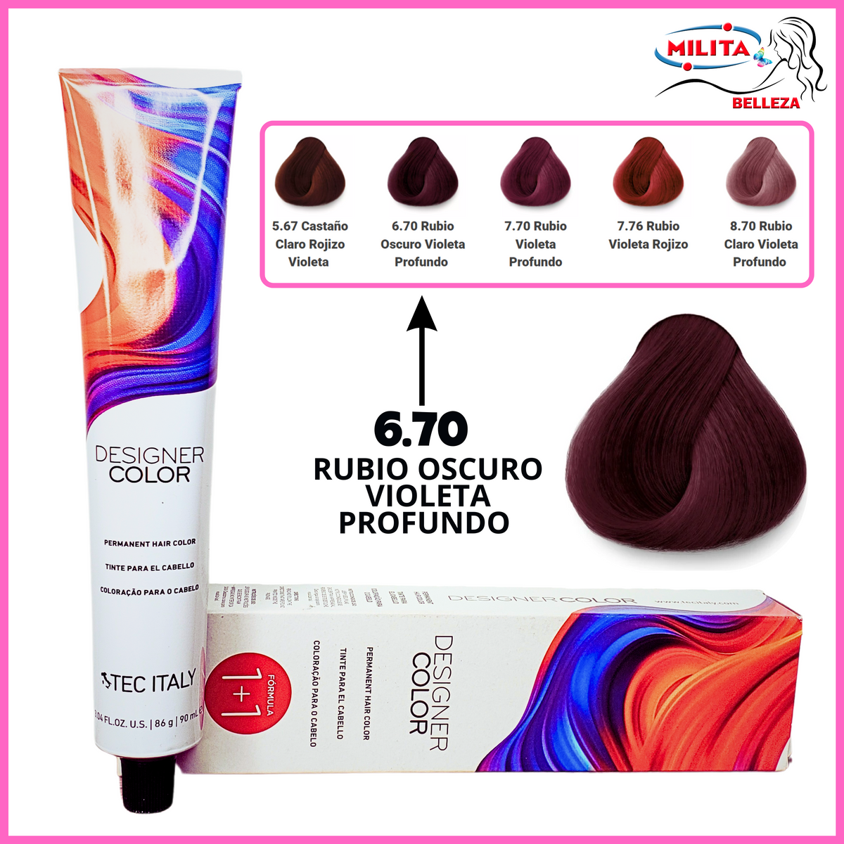 Tintes - Tinte Tec Italy Designer Color 6.70 Rubio Oscuro Violeta Profundo 90ml