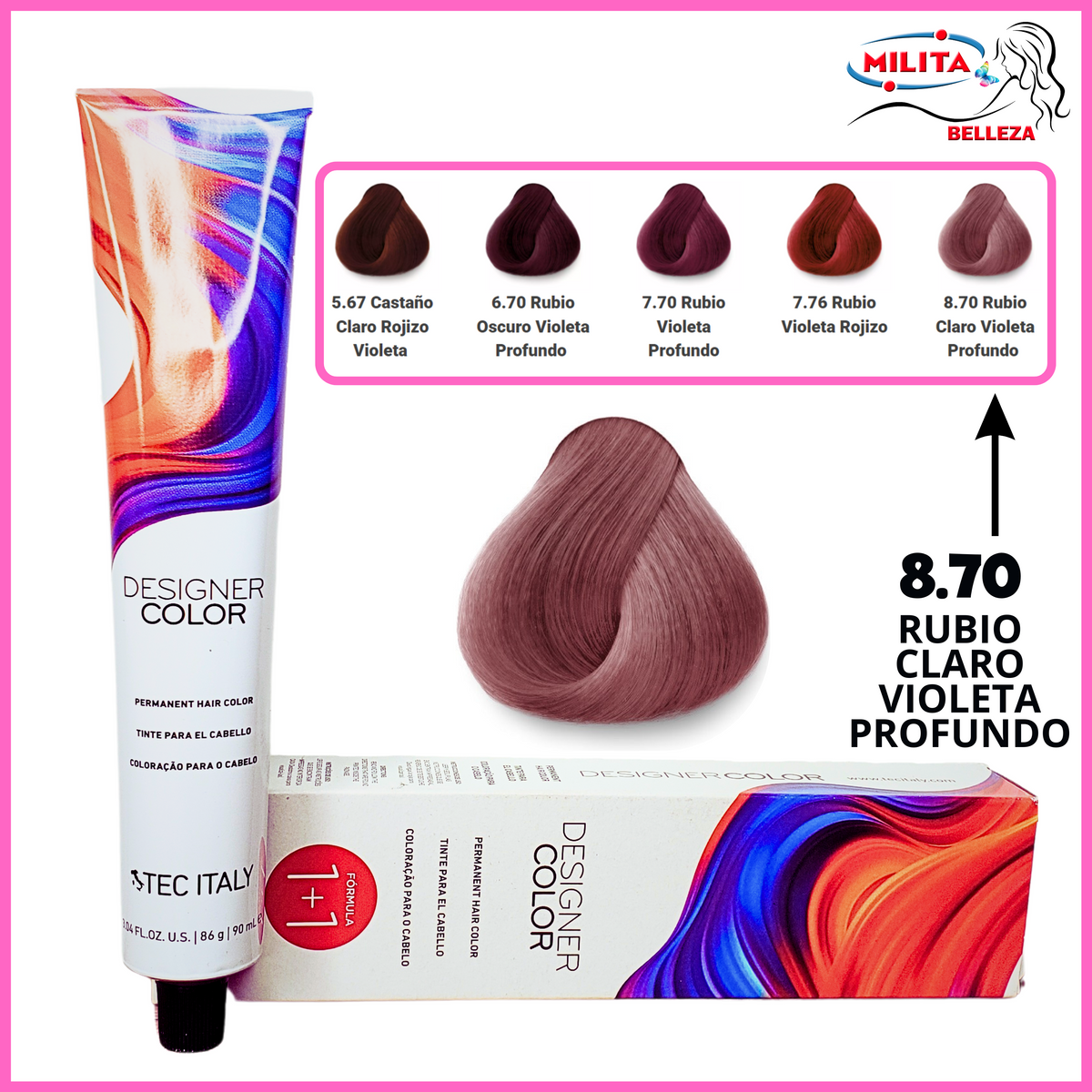 Tintes - Tinte Tec Italy Designer Color 8.70 Rubio Claro Violeta Profundo 90ml