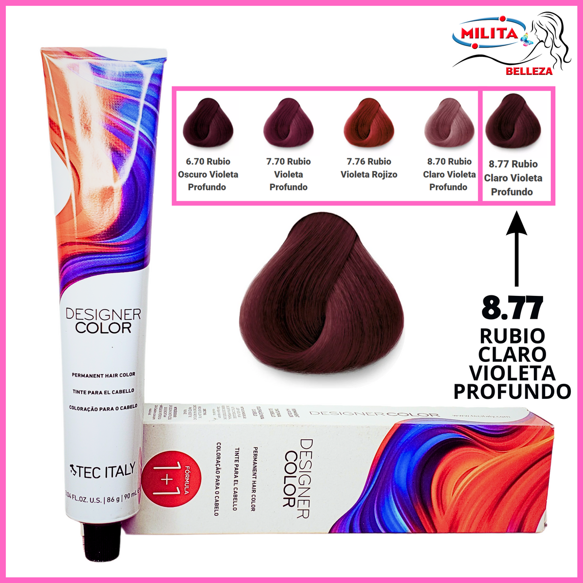 Tintes - Tinte Tec Italy Designer Color 8.77 Rubio Claro Violeta Profundo 90ml