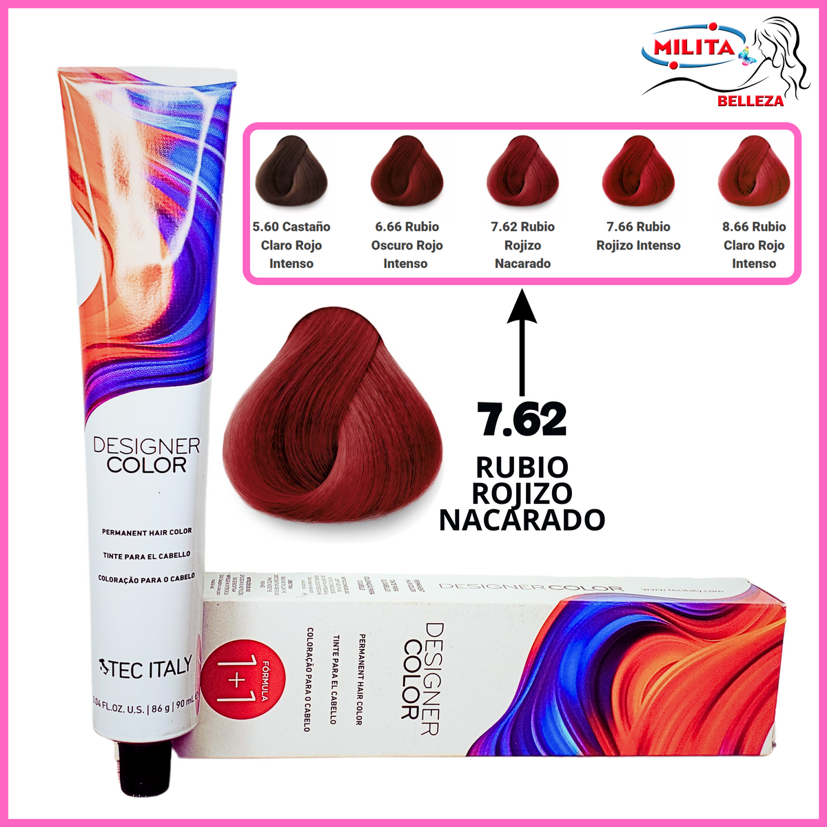Tintes - Tinte Tec Italy Designer Color 7.62 Rubio Rojizo Nacarado 90ml