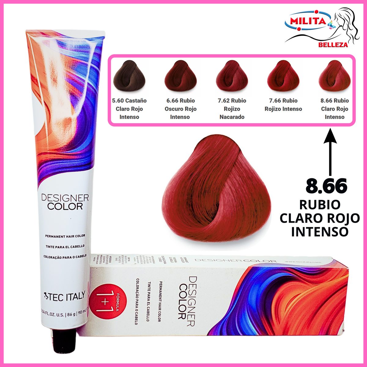 Tintes - Tinte Tec Italy Designer Color 8.66 Rubio Violera Rojizo 90ml