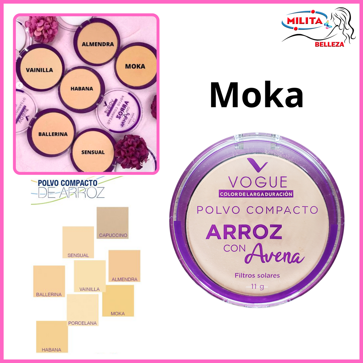 Polvo - Polvo Compacto Arroz Con Avena Tono Moka Vogue 14g