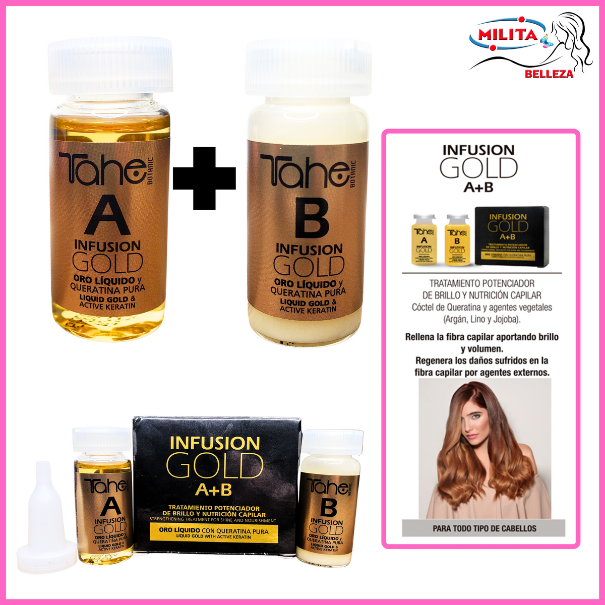 Ampollas - Ampolla Infusión Gold A+B  Tratamiento Potenciador de Brillo y Nutrición