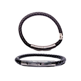 Pulsera de hombre - De acero inoxidable y cuero negro