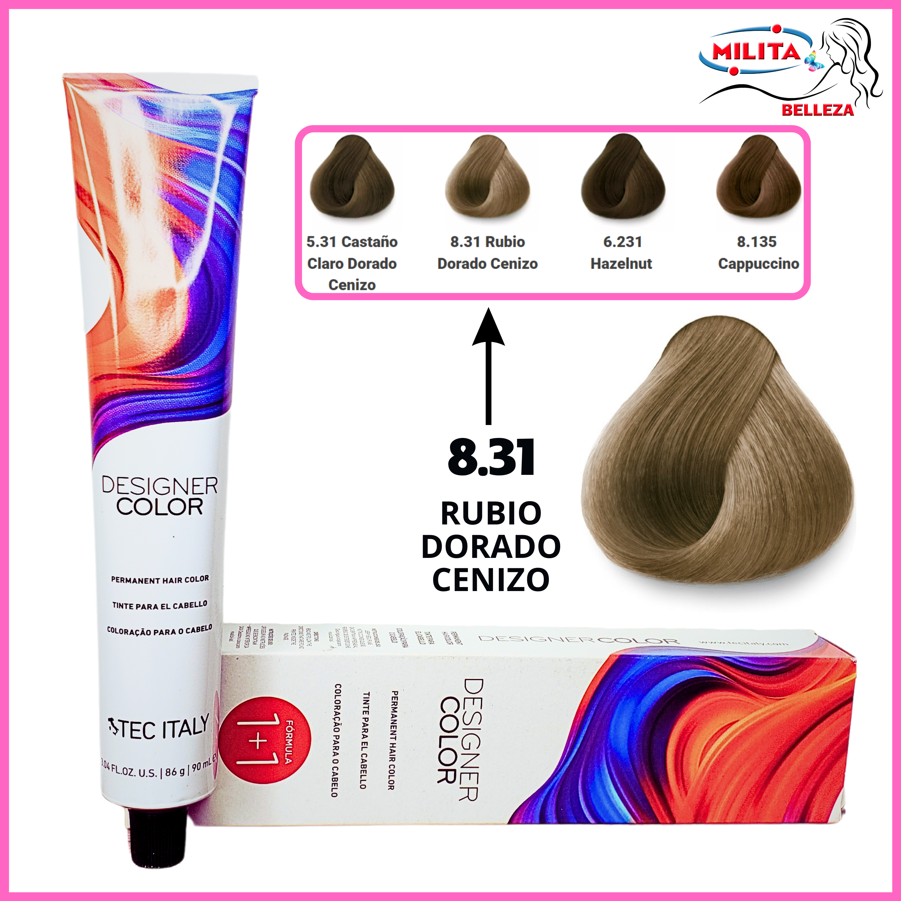 Tintes - Tinte Tec Italy Designer Color 8.31 Rubio Dorado Cenizo 90ml