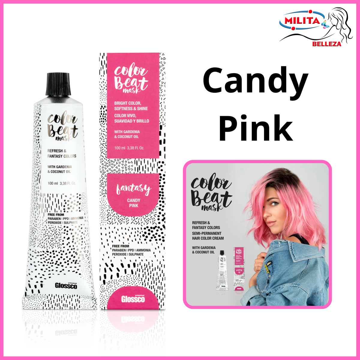 Tintes - Tinte Glossco Fantasía Color Beat Mask Candy Pink 100ml